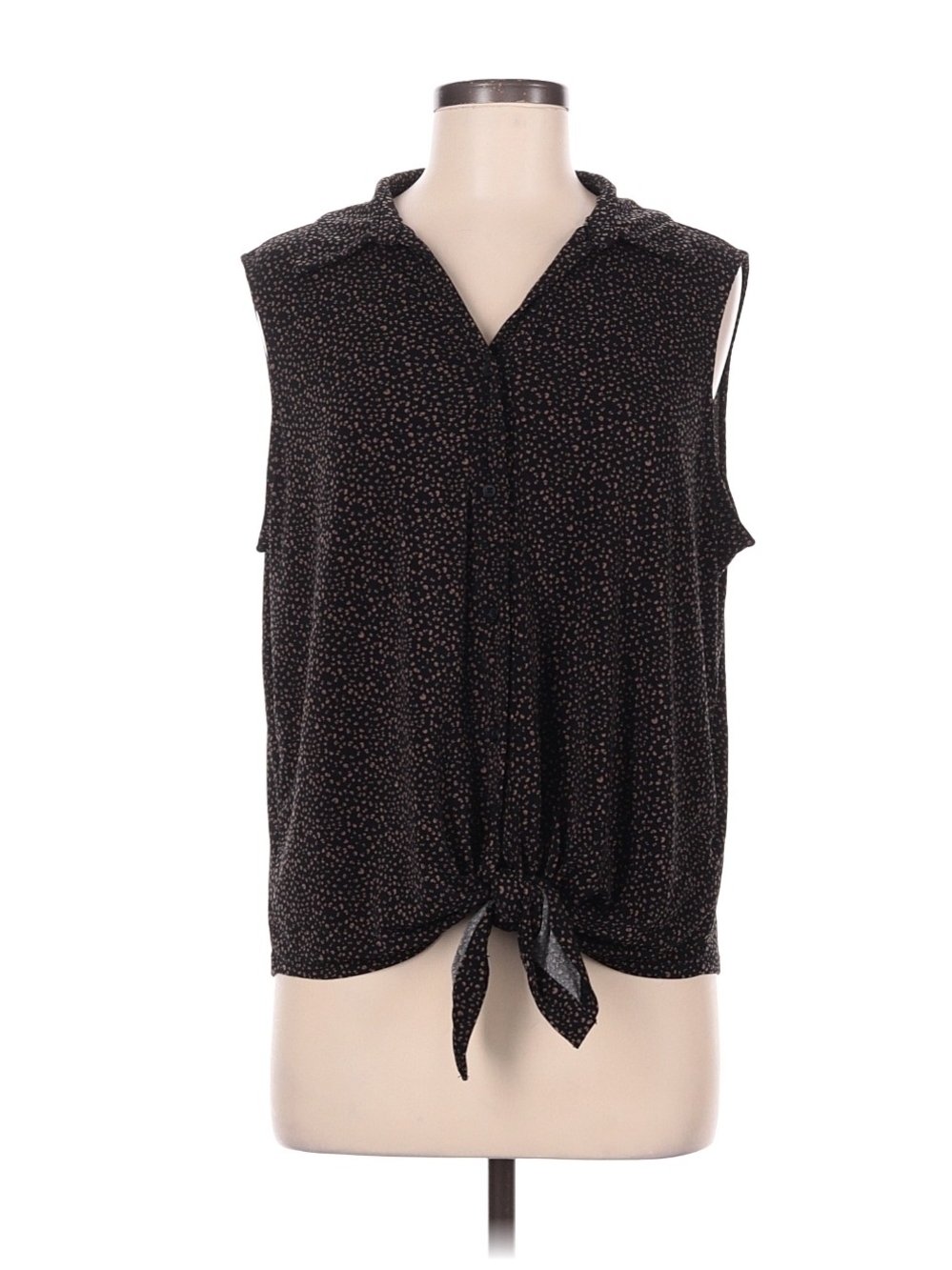 Adrianna Papell Black Sleeveless Button-Front Tie-Hem Blouse